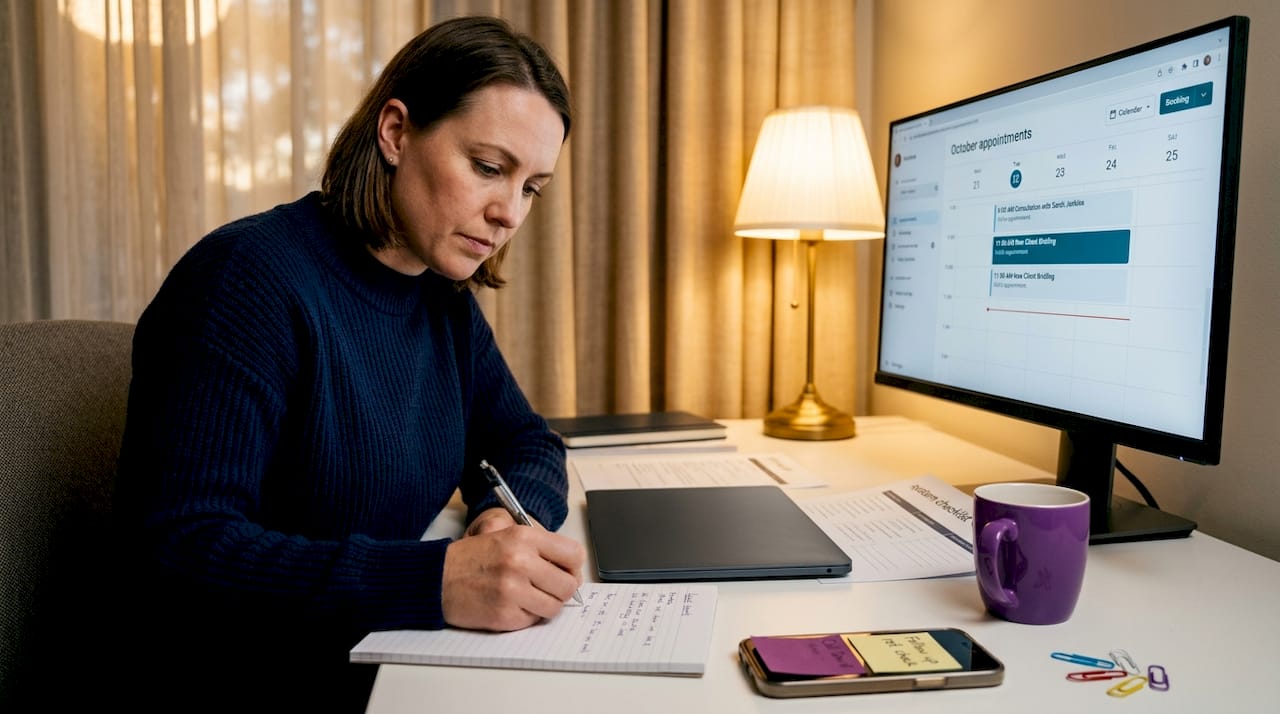 Business owner reviewing after hours booking setup