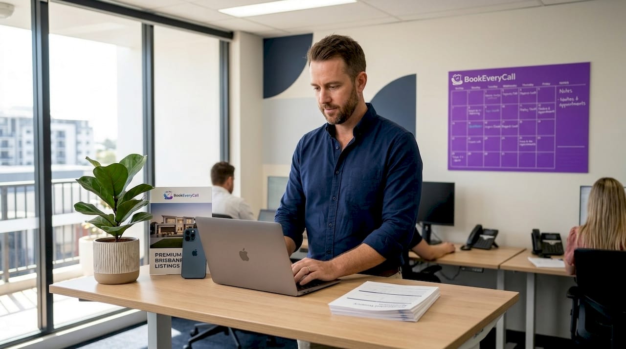 Real estate agent managing property viewings at desk