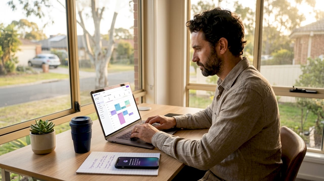 Australian business owner using AI scheduling app