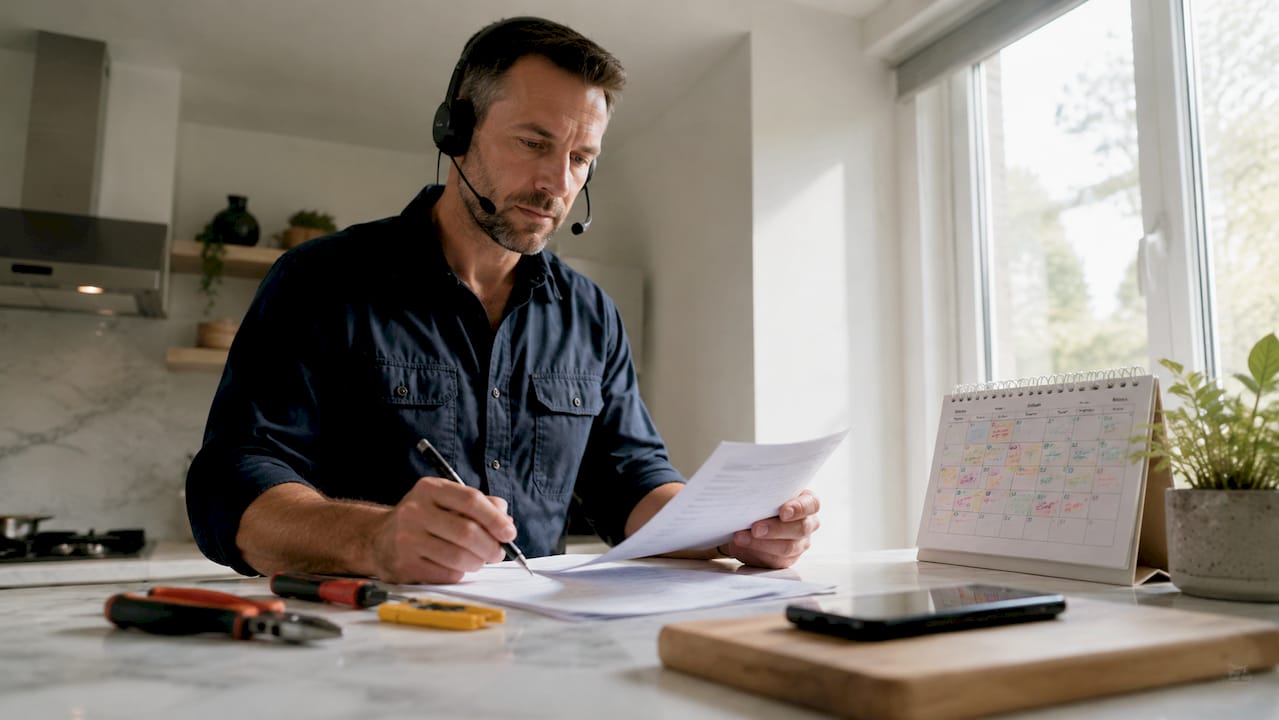 Electrician using AI receptionist in office