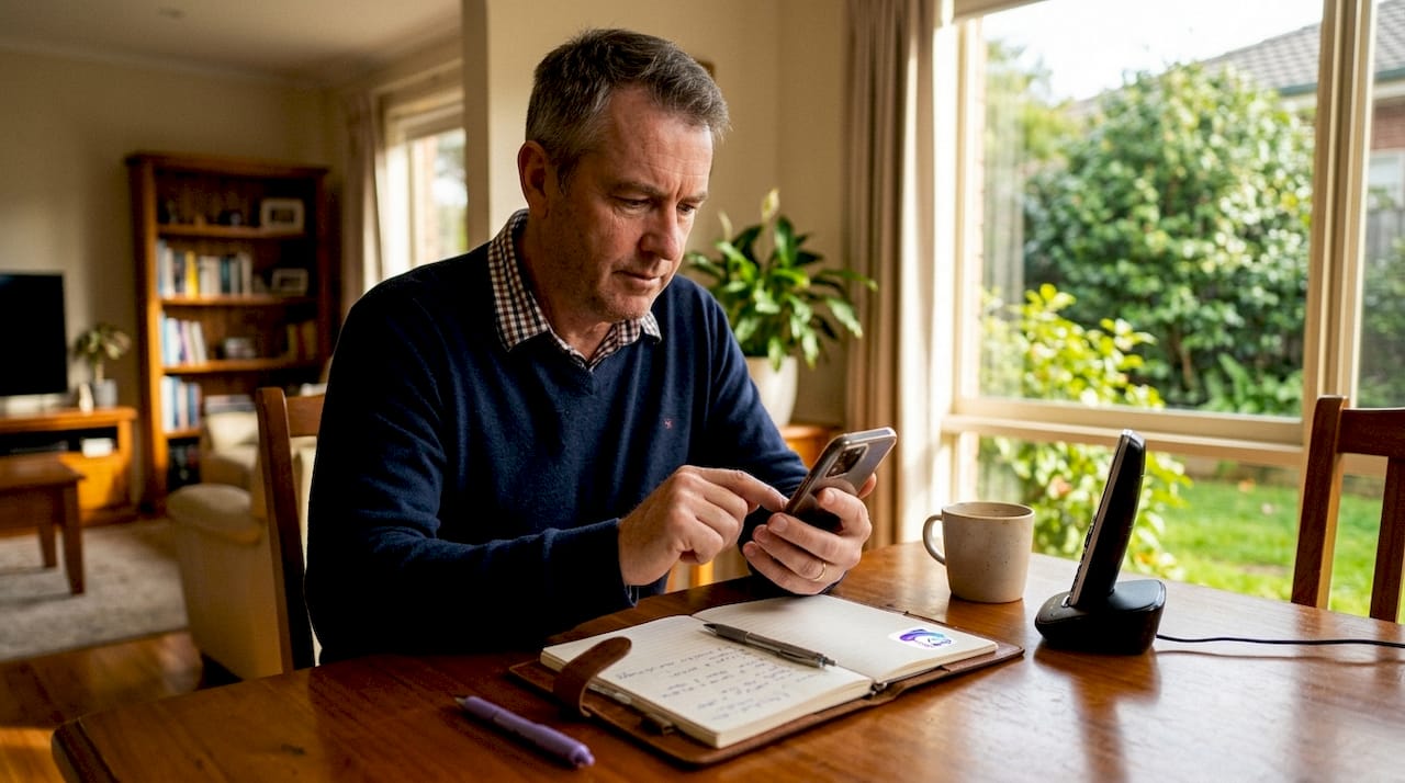 Small business owner setting up call answering service