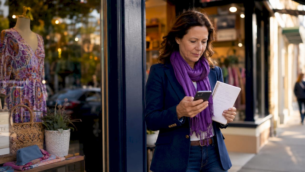 Business owner checking missed calls on phone
