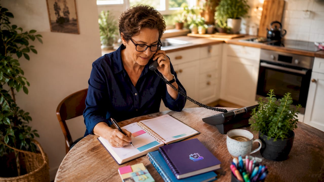Business owner answering after-hours call at desk